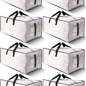 HOMESURE 8 Pack Large Strong Moving Bags with Zippers & Carrying Handles - Water-Resistant - Heavy Duty Storage Tote for Space Saving, Fold Flat, Alternative to Moving Box (Semi-Transparent)