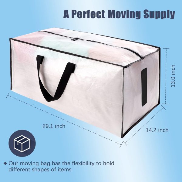 HOMESURE 8 Pack Large Strong Moving Bags with Zippers & Carrying Handles - Water-Resistant - Heavy Duty Storage Tote for Space Saving, Fold Flat, Alternative to Moving Box (Semi-Transparent) - Image 2