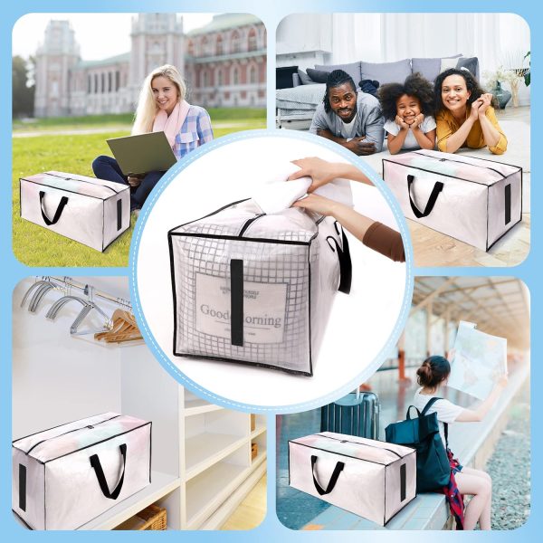 HOMESURE 8 Pack Large Strong Moving Bags with Zippers & Carrying Handles - Water-Resistant - Heavy Duty Storage Tote for Space Saving, Fold Flat, Alternative to Moving Box (Semi-Transparent) - Image 6