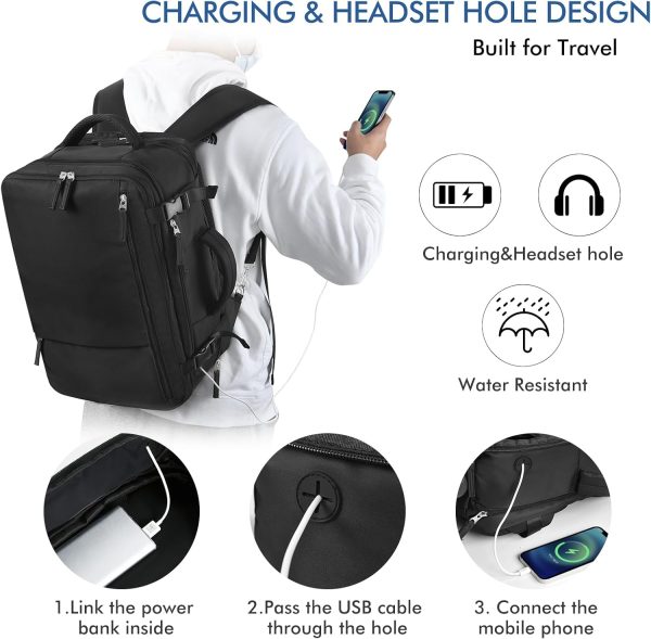 Beraliy Travel Backpack for Men Women, Large Carry On Backpack, Personal Item Bag Airline Approved, 17 inch Laptop Backpack, Business Work Gym Weekender Bag, Black - Image 4