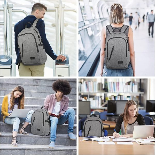 Mancro Laptop Backpack for Travel, Anti-theft Laptop Backpack for Men Business Backpack Work Daypack with USB Charging Port & Lock, Water Resistant Travel Computer Bag Daypack, Grey - Image 9