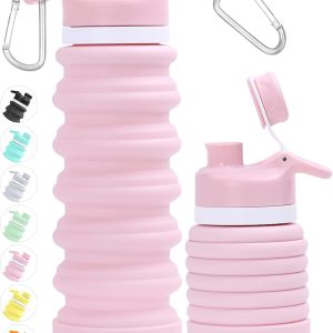 Nefeeko Collapsible Water Bottle, 26oz Silicone Foldable Water Bottles Leakproof BPA Free Travel Water Bottles with Carabiner, Portable Sport Water Bottles for Camping,Hiking Outdoor Indoor Sport