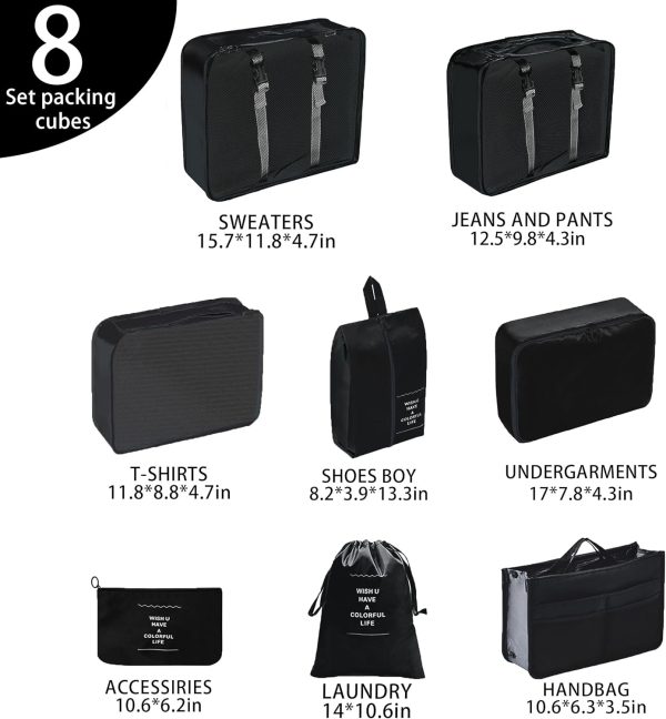 UNGGJKB Travel Accessory Organizer, 8 Set Packing Cubes for Suitcases, Convenient Travel Packing Organizer - Image 2