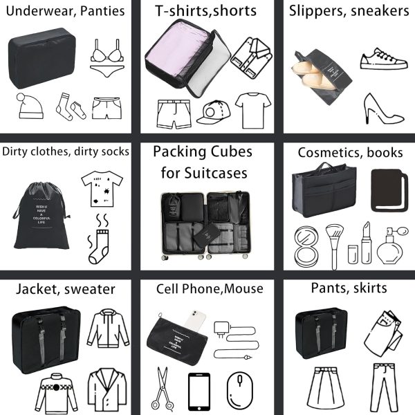 UNGGJKB Travel Accessory Organizer, 8 Set Packing Cubes for Suitcases, Convenient Travel Packing Organizer - Image 3